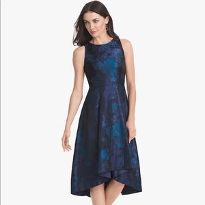 SLEEVELESS JACQUARD HIGH-LOW FIT-AND-FLARE DRESS